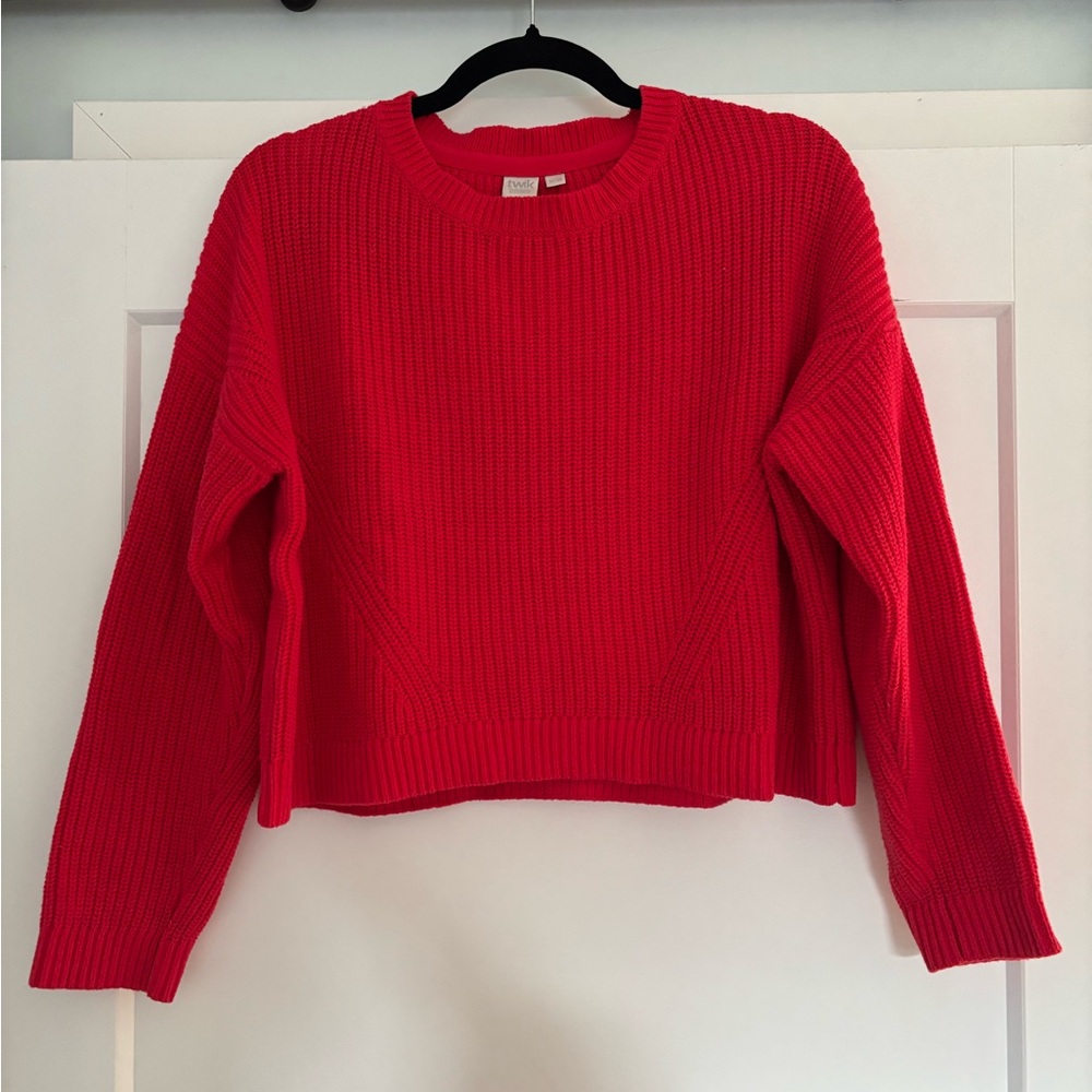 Birght Red Cropped Twik Sweater